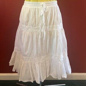 Theory Midi White Skirt  Textured Tiered Lined  Size Small